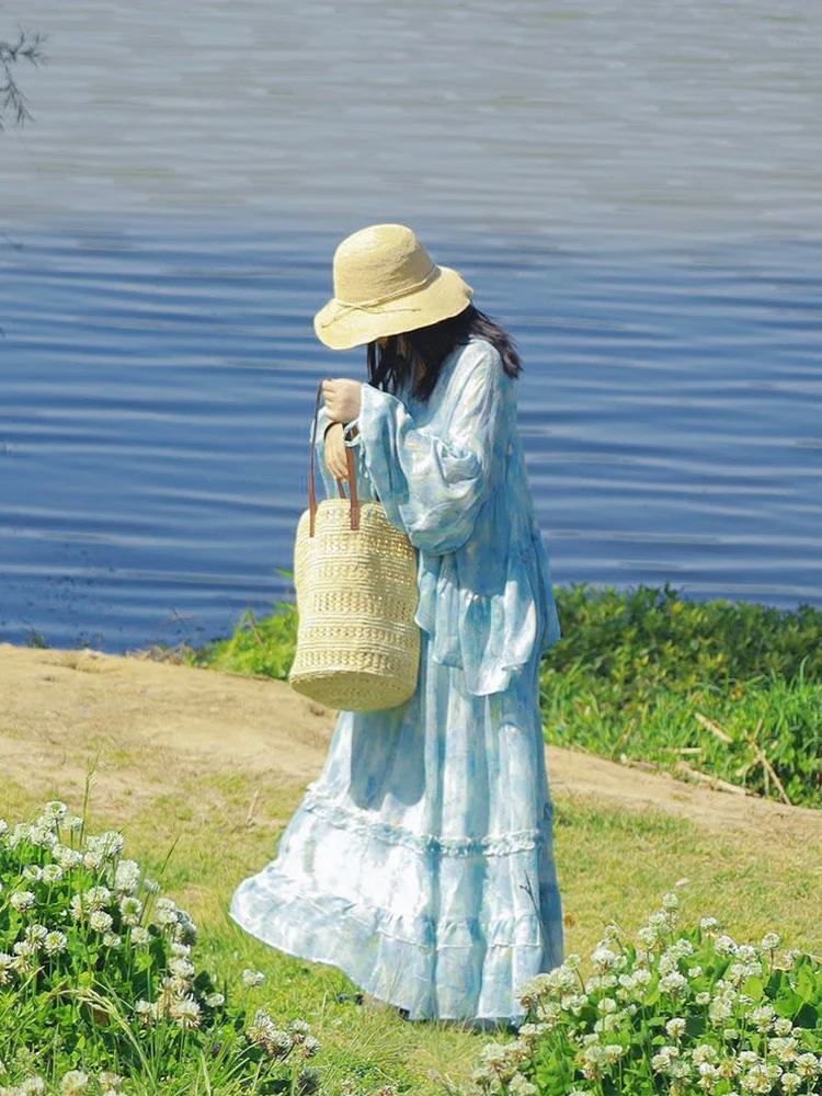 新中式スレフェアリーゴールドプリントルーズランタンスベイトロングスカートツーピースセット初秋2025新エレファイオン...