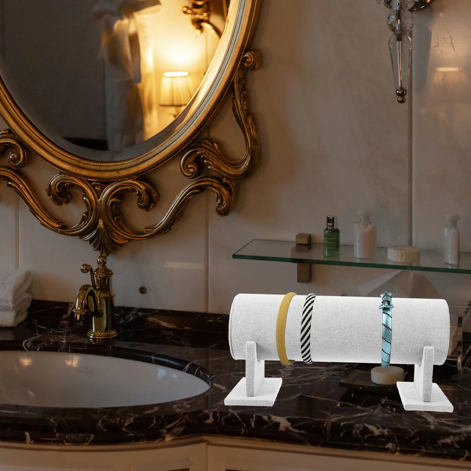 

Подставка для украшений для волос 35x11 см: элегантный держатель для ободков и повязок, компактный органайзер для аксессуаров для волос и ожерелий, серый