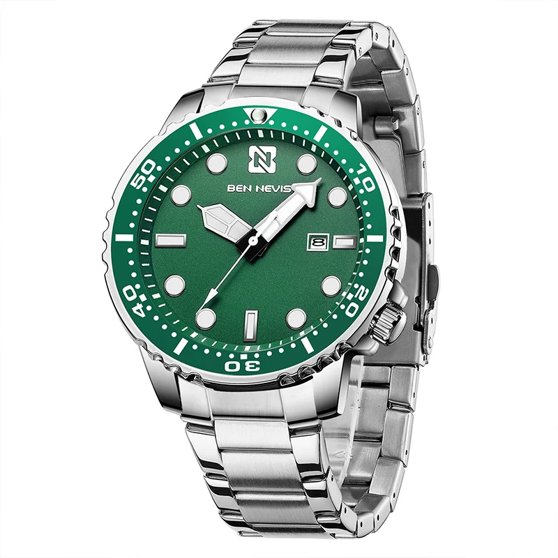 

46mm BEN NEVIS Sports Quartz Watch 30M Waterproof Quartz Movement Luxury Green Diving Water Ghost Style Watch