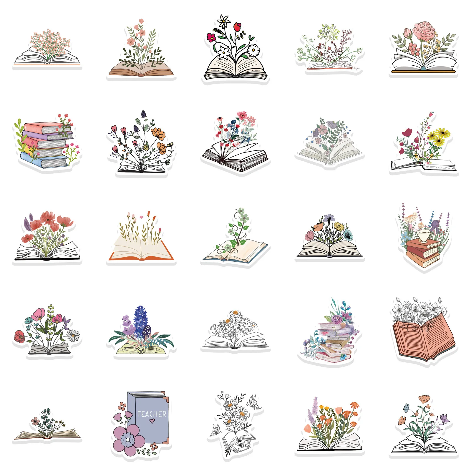 50Pcs Book flowers Stickers,Reading Stickers,Bookish,Book Stickers for Water Bottles,Bookish Items Stickers,Library Stickers