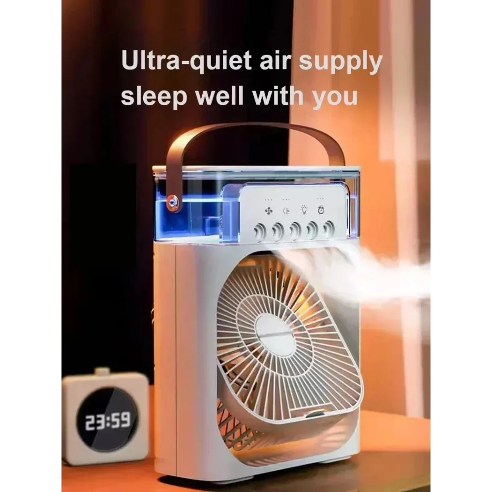 Five-hole Portable Air Cooler Fan Humidifier, LED Night Light, Suitable for Offices/dormitories, Low Noise and High Airflow