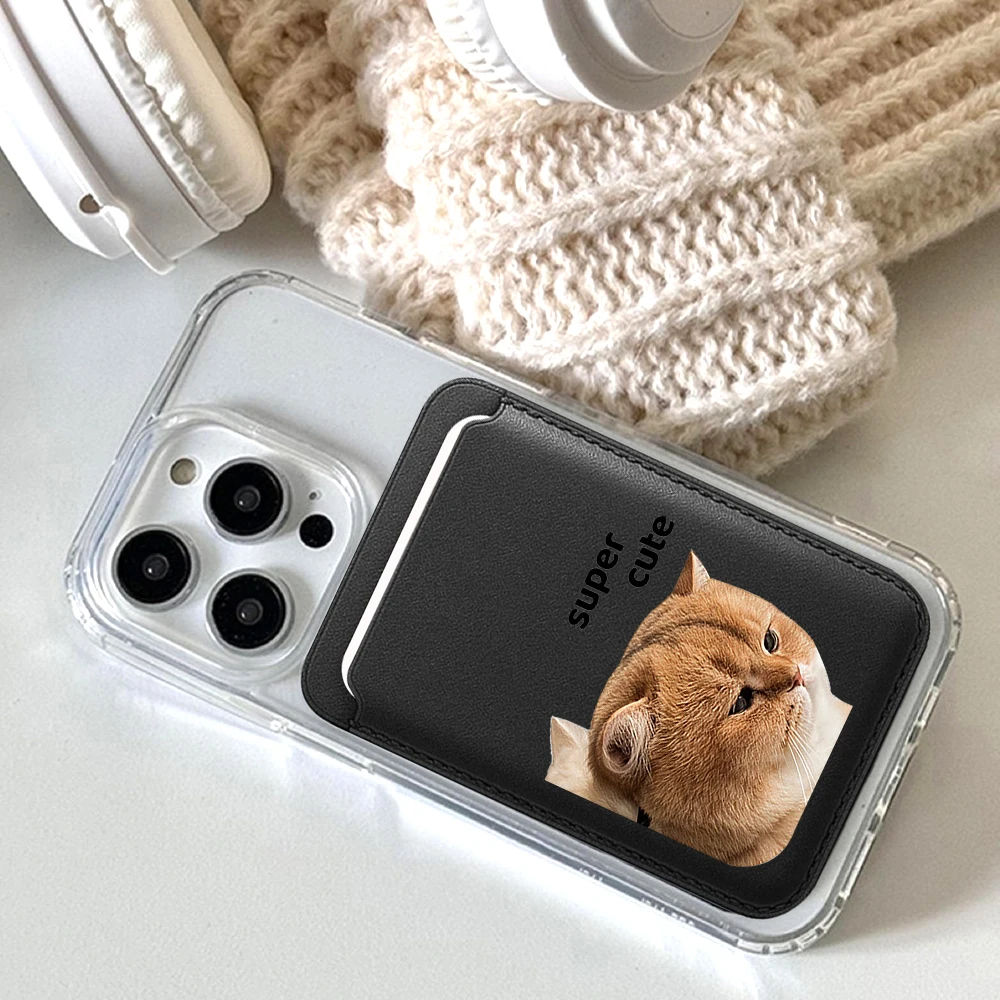 Niedliches Kätzchen-Leder-Kartenetui für Paare, Handy-Kartenhalter für Magnetische Hüllen, Geeignet für alle iPhone Magsafe Karten-Handy-Rückseiten-Taschen – Detail 4