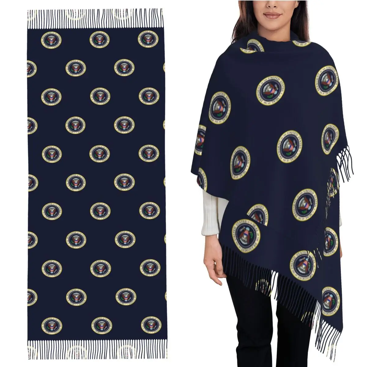 

Seal Of The President Of The United States Scarf Tassel Scarves Women Soft Warm Shawls and Wraps Long Fall Winter Shawl Wrap