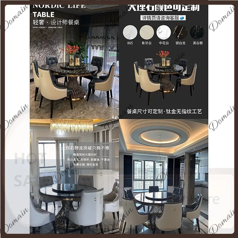 VP New Marble Round Dining Table with Lazy Susan Luxury Modern Simple Home Round Table for 4-8 People