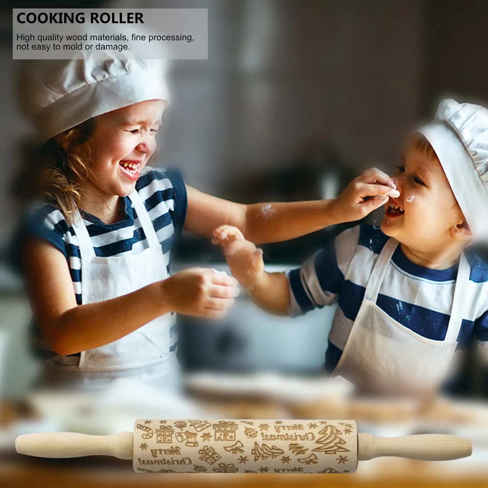 

Wooden Christmas Rolling Pin Solid Wood Dough Roller Embossed Baking Tool for Home Cooking Rolling Pin Kitchen Roller