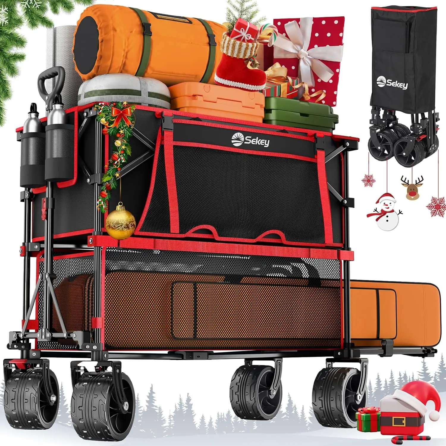 

400L Folding Double Decker Wagon with Brakes, 48" Extender Cart, 500lbs Capacity All-Terrain Wheels for Camping Sports