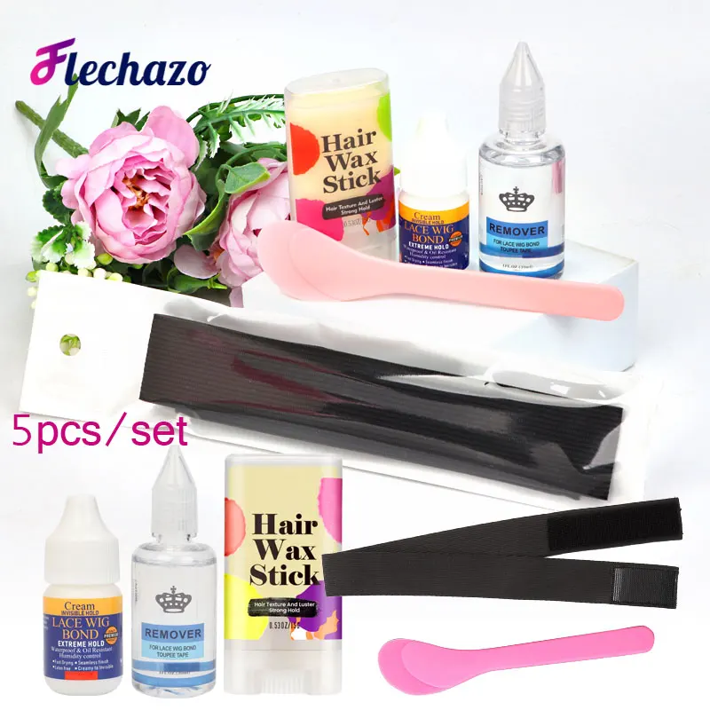 

Travel Size Wig Adhesive Glue Waterproof For Bonding Lace Frontal Edge Control Hair Wax Stick Lace Glue Kit 5Pcs For Beginner