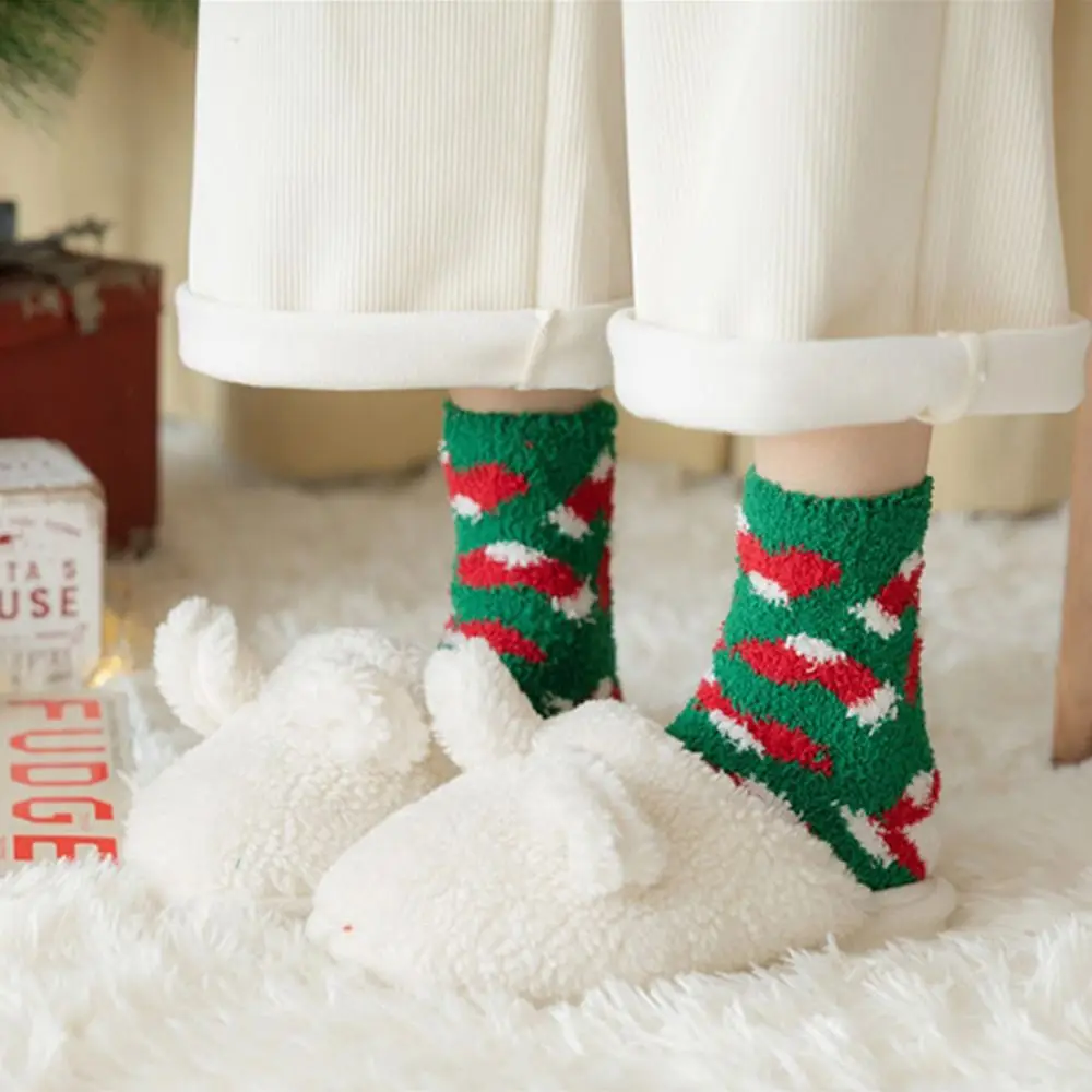 Warm Comfortable Funny Coral Fleece Elk Heart Pine Tree Cold-proof Hosiery Christmas Socks Winter Socks Women Short Socks