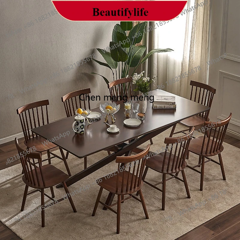 

G153 All solid wood American dining table and chair combination living room modern simple cherry wood thickened long table
