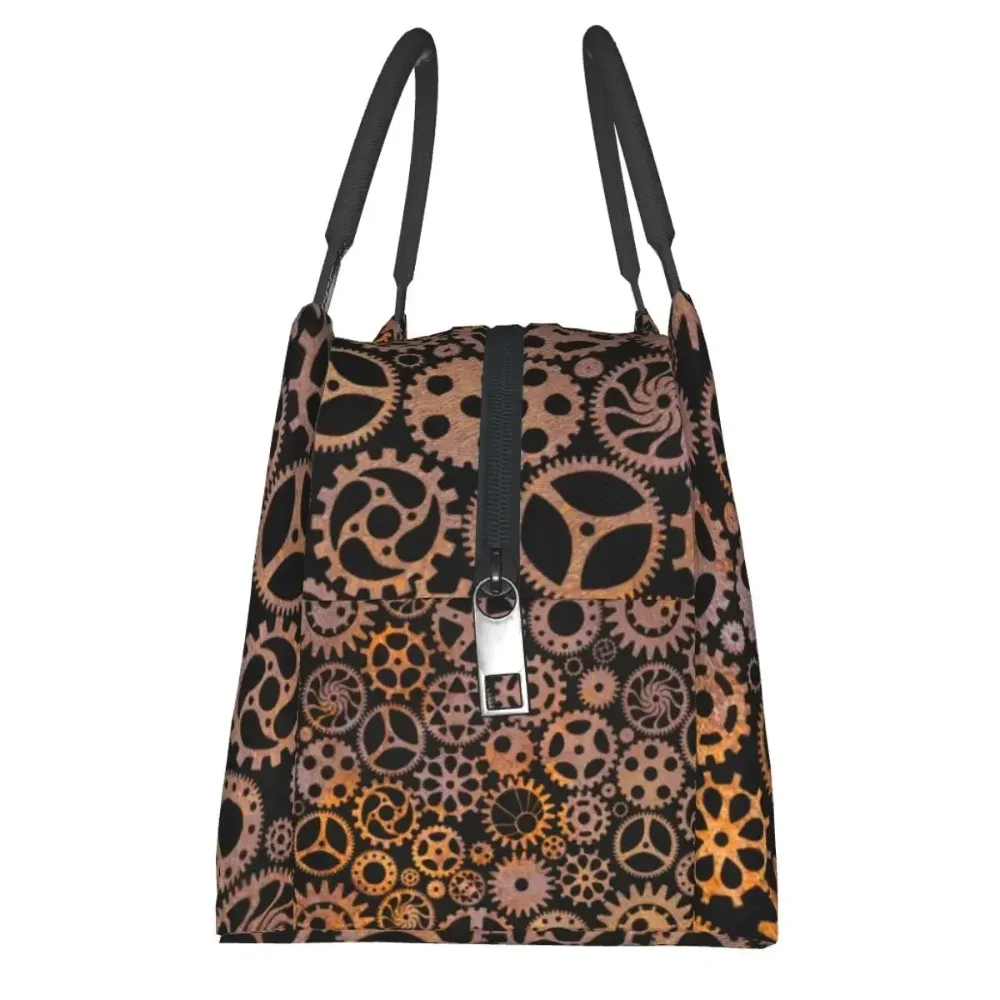 Steampunk Print Lunch Bag Rusty Gears Fun Lunch Box For Unisex Picnic Portable Zipper Cooler Bag Oxford Print Thermal Lunch Bags