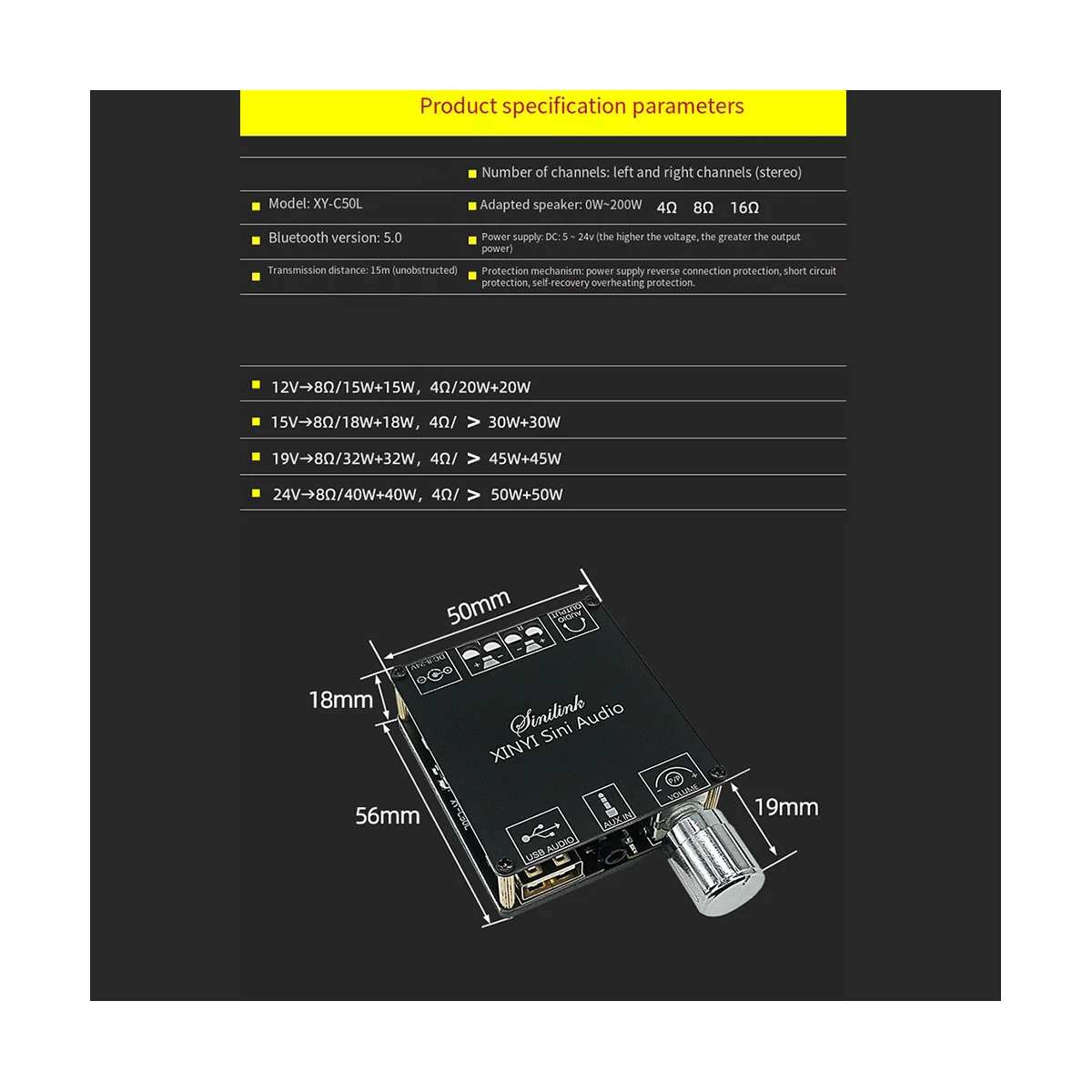 Аудио стерео Bluetooth плата цифрового усилителя мощности 50 Вт двухканальная 360-градусная Плавная Настройка кинотеатра