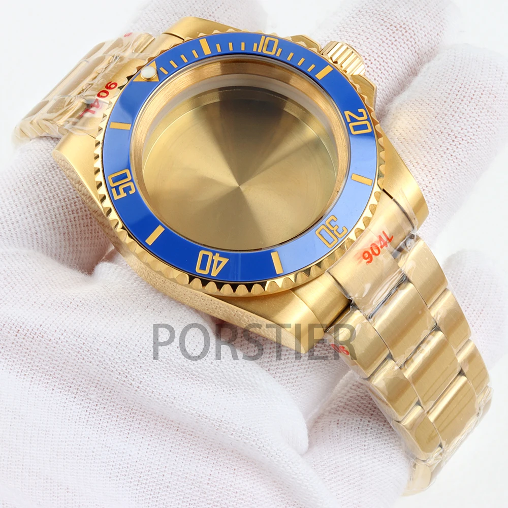 

40mm Gold NH35 Watch Case Sapphire Glass for SUB/Yacht/GMT NH34 NH35 NH36 NH38 Movement Stainless Steel Oyster Brushed Bracelet