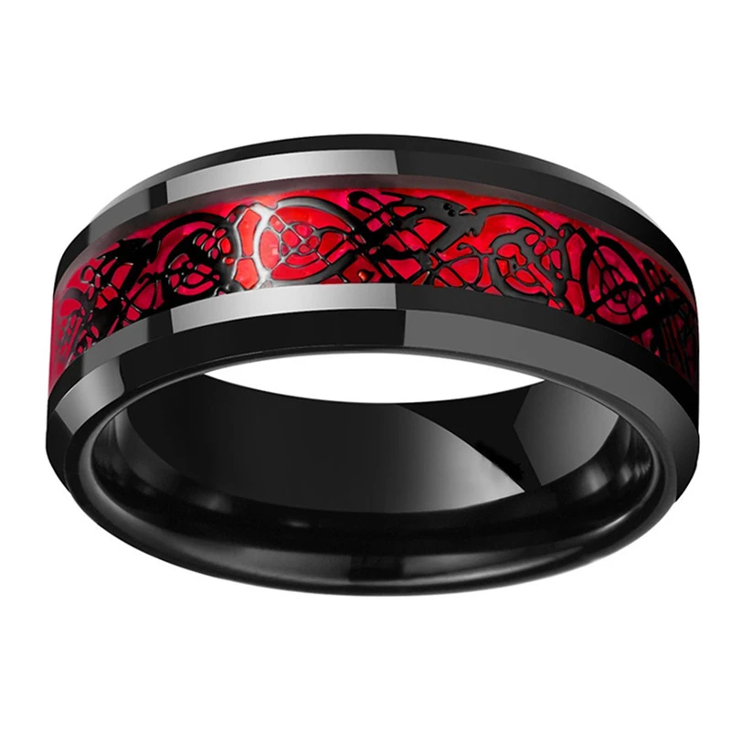 New Red Rhinestones Rings For Women Couple Jewlery Wedding Bands Bridal Sets Man Balck Dragon Pattern Stainless Steel Ring