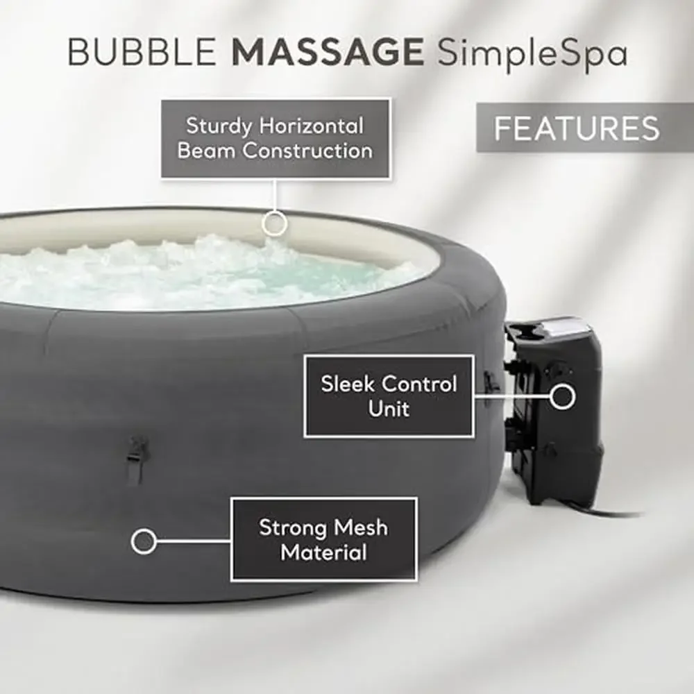 SimpleSpa Bubble Massage Spa with 100 Powerful Jets Insulated Cover QuickFill Inflation Ideal 4 People All-in-One Control Unit