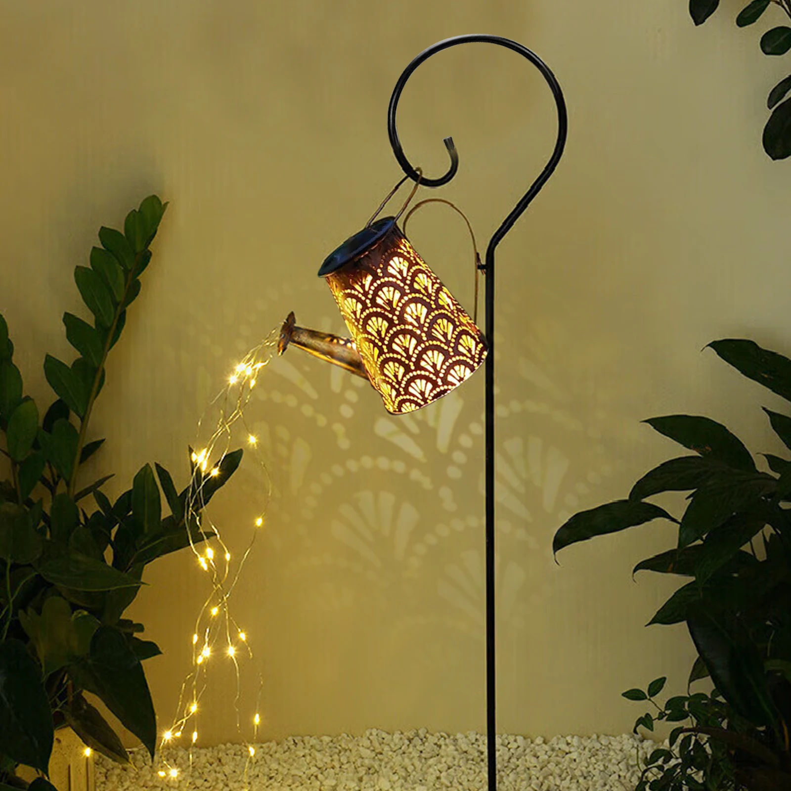 LQWELL Solar Watering Can with Waterfall Fairy Lights Lamp for Garden Outdoor Waterproof Yard Path Lawn Paths Patio