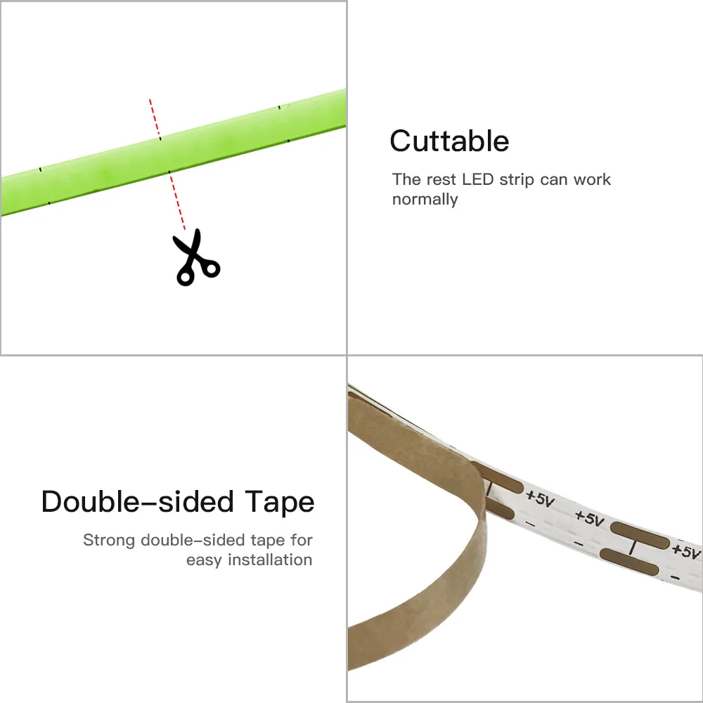 DC5V 4mm COB LED Strip Lights 480LEDs For Car FOB Bar Room Decor Red Blue 6 Color Flexible Ribbon Linear Lighting Adjustable
