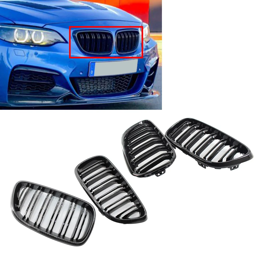 2Pcs Car Grill Front  Kidney Grille Dual Slat For BMW 2 Series F22 F23 2014-2018 For F87 M2 2016-2018 Not For F45 / F46 Touring