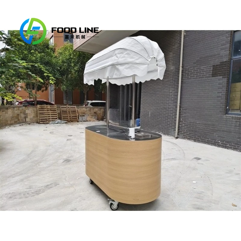 Customized Portable Mini Push Cart Commercial Street Snack Ice Cream Mobile Food Display Cart with Adjustable Shelves