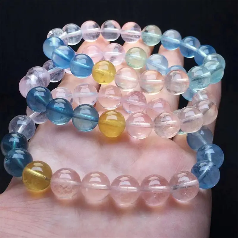 12MM Natural Morganite Bracelet Women Beautiful Colorful Crystal Energy Healing Fashion Jewelry 1PCS