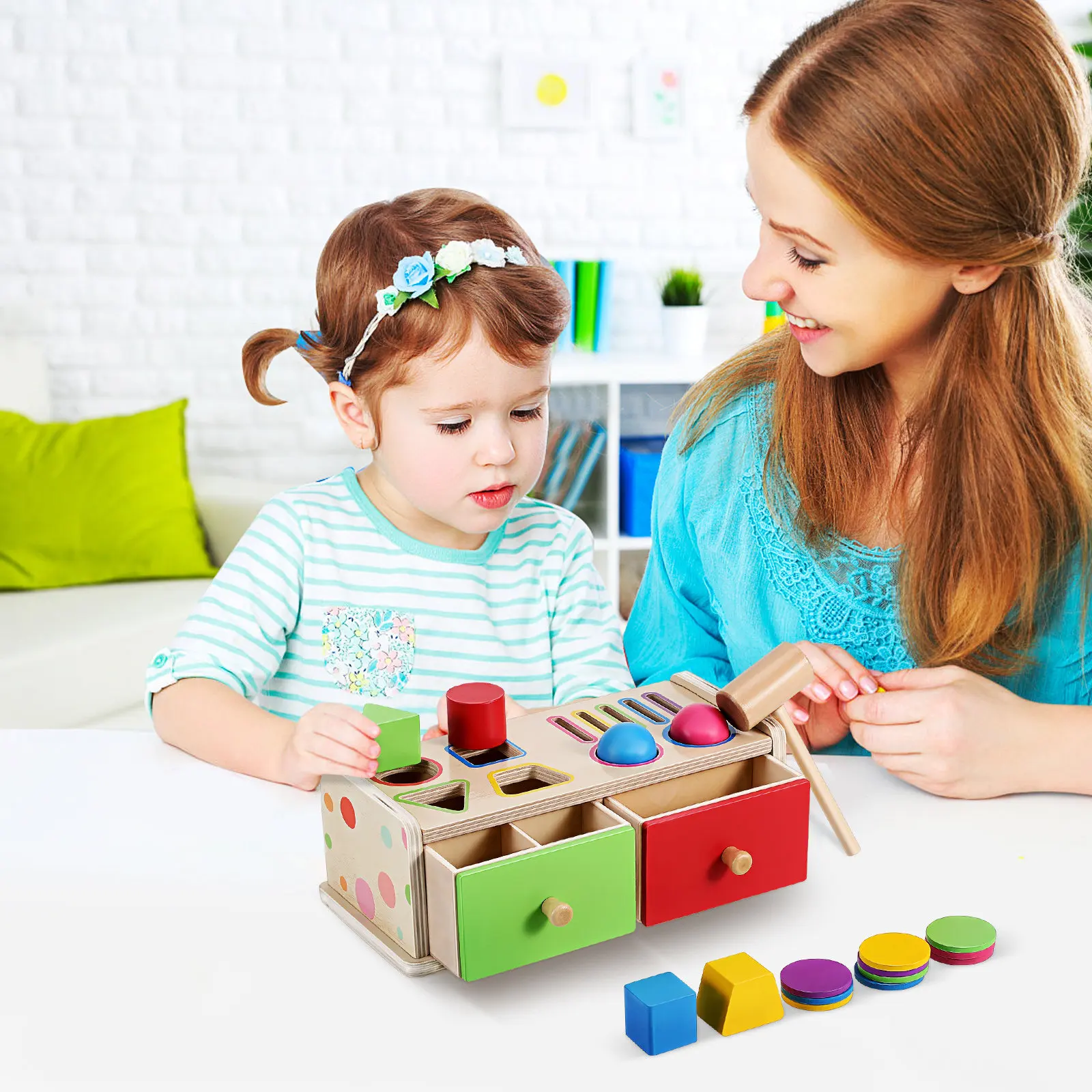 

Деревянный развивающий набор Монтессори для детей: сортировка по цвету и форме, раннее обучение, развитие когнитивных навыков, игра на сопоставление