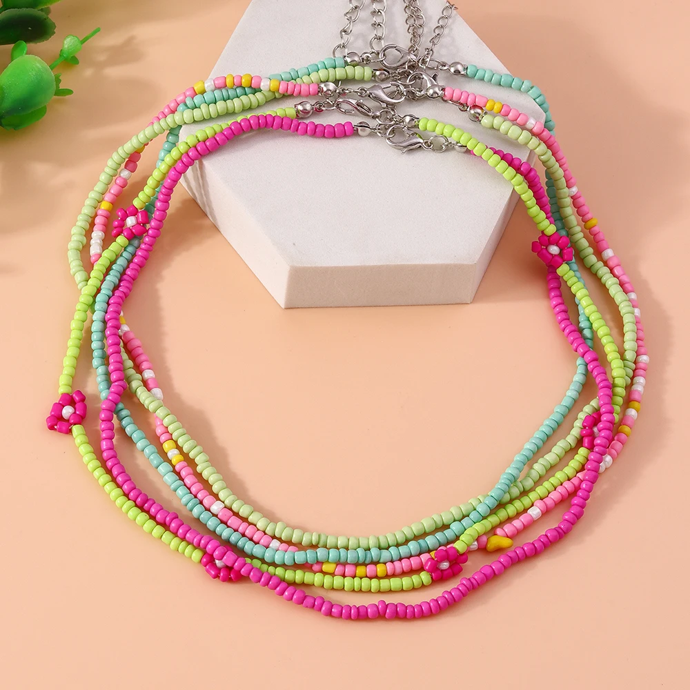 Aihua handgemachte Böhmen bunte Rocailles Perlen Blumen Halskette für Frauen Kinder Freundschaft Halskette ethnische Strand Party Geschenke – Detail 8