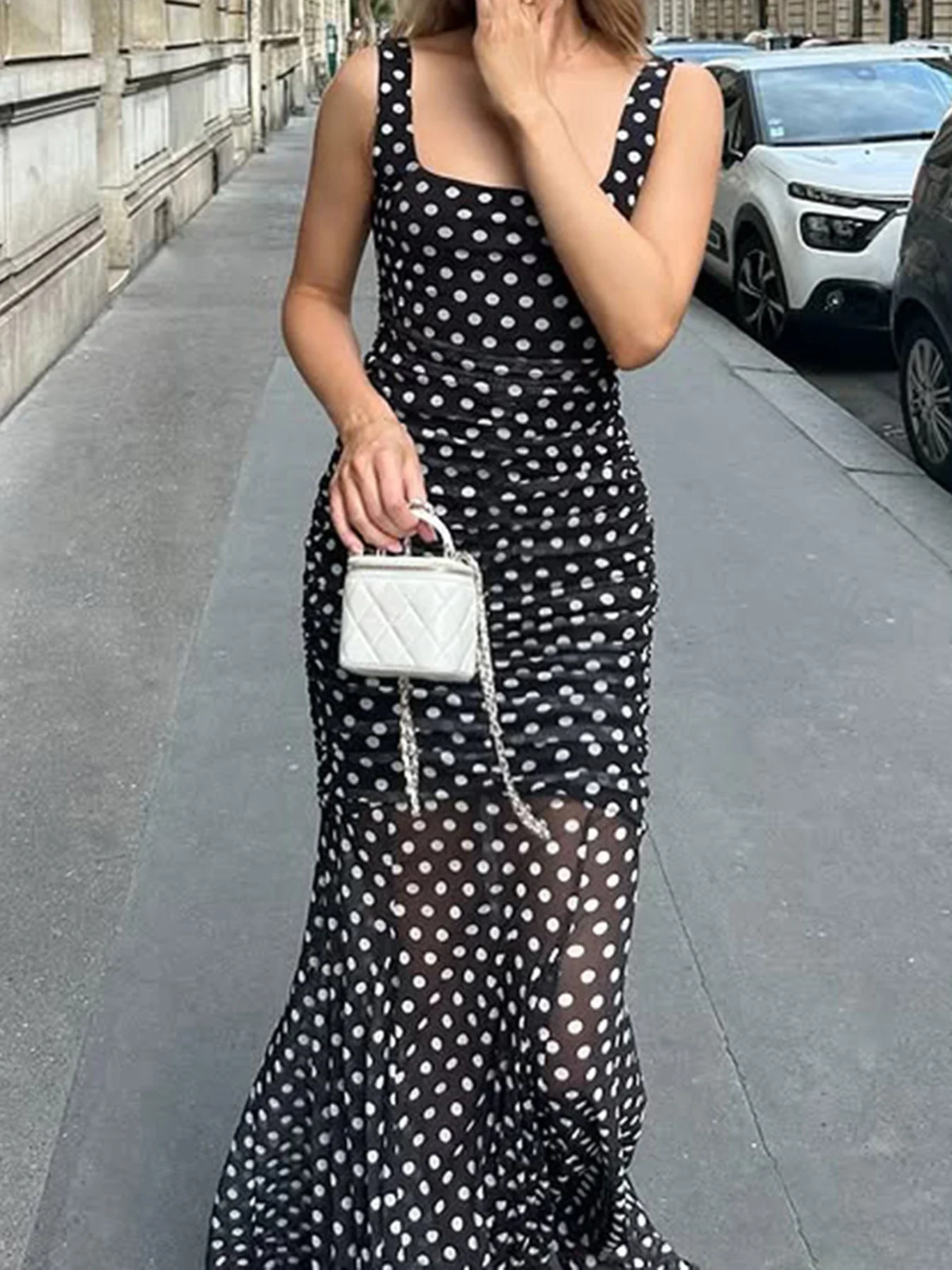 

FDEY Fashion Causal Polka Dots Women Dresses Sheer Mesh Slim Fit French Chic Simple All-Match Trench Summer Dresses