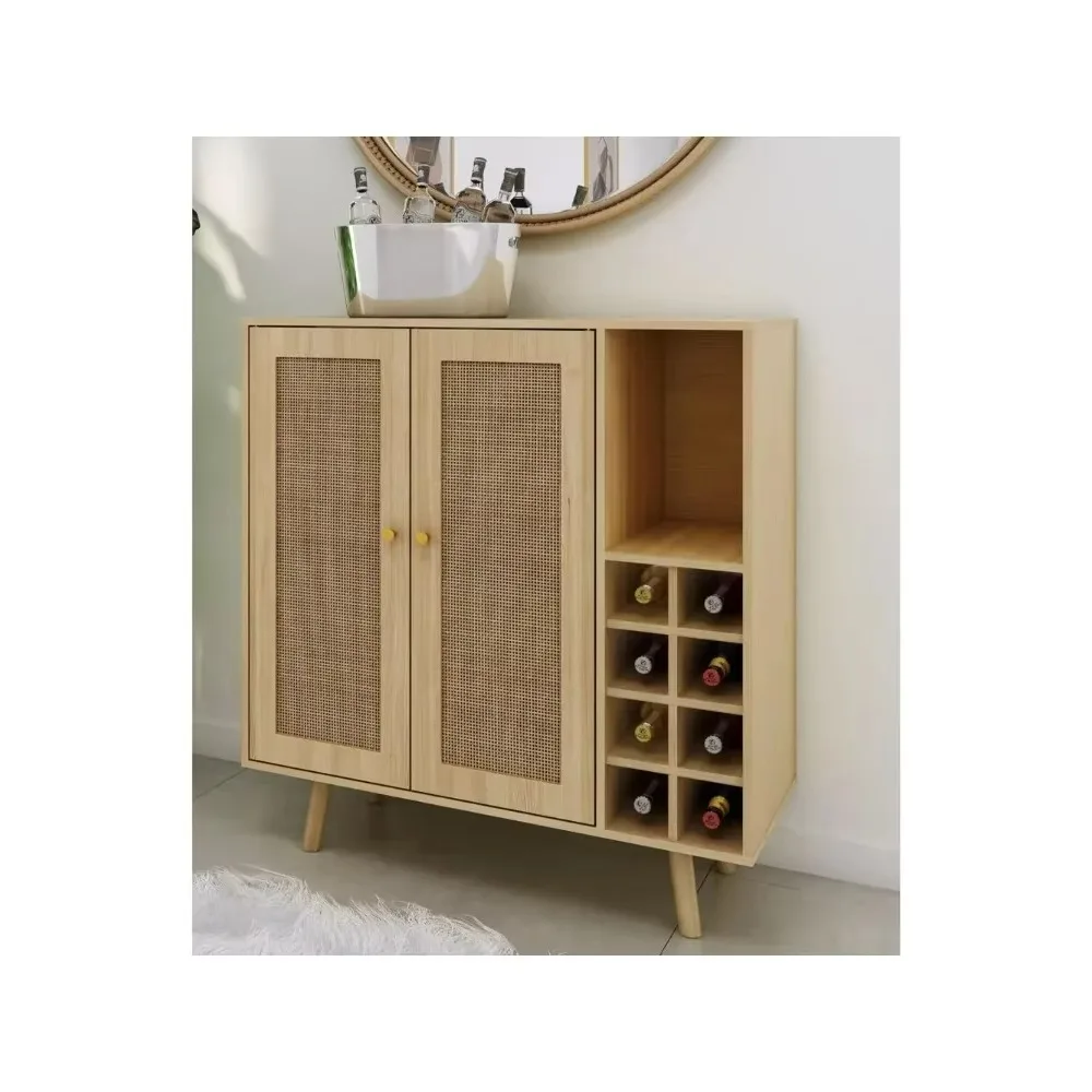 Coffee bar, power socket, 7 hooks, 9 wine racks, adjustable tea wine rack, 15.75 D x 32.68 W x 35.83 H, high-gloss sideboard