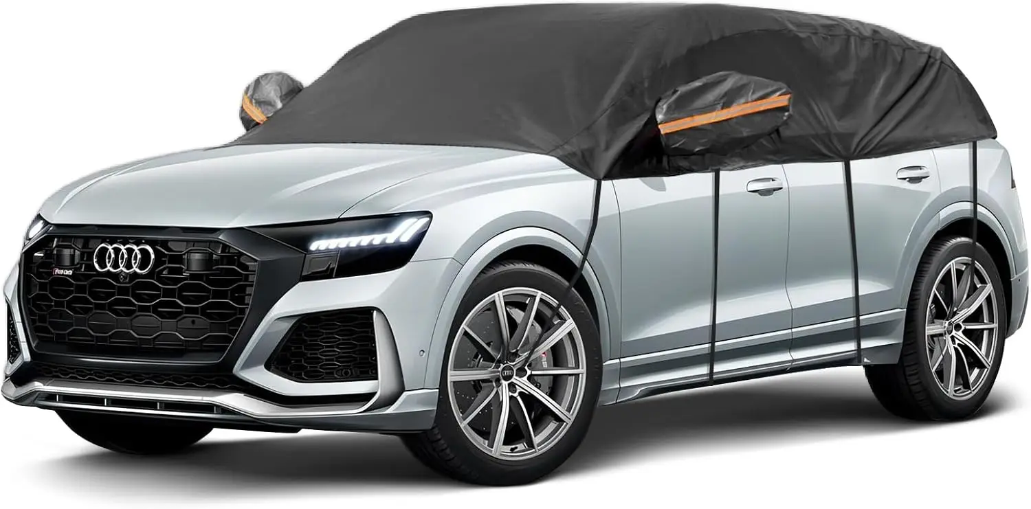 

Compact SUV Half Car Cover with Cotton Liner, Sunroof & Windshield Protection for All Weather, Fits 178-189 Inches