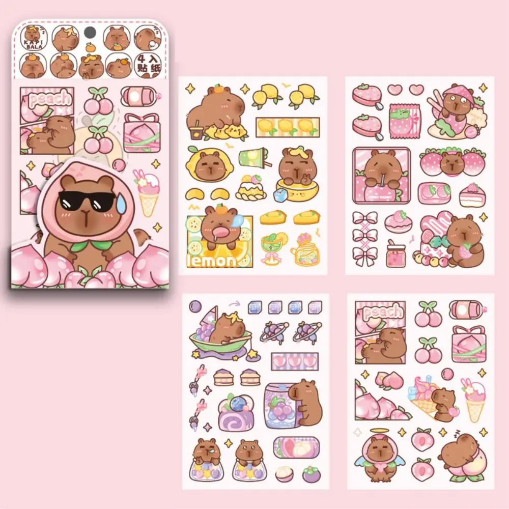 4 Pcs/bag Cartoon Capybara Sticker Waterproof Cute Capybara Ledger Material Aesthetic Adhesive Stationery Sticker Journal