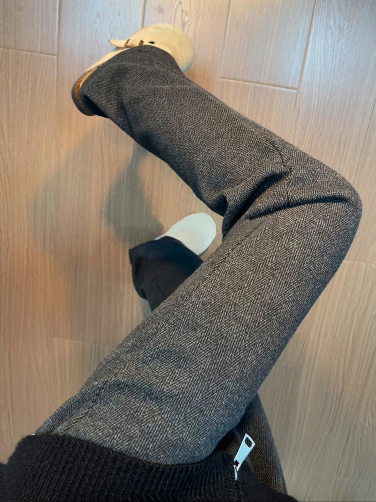 

Deep ey Flannel Thiened Fce Lined Straight Leg Casual Trousers for Men Autumn Winter Wide Leg Sweatpants