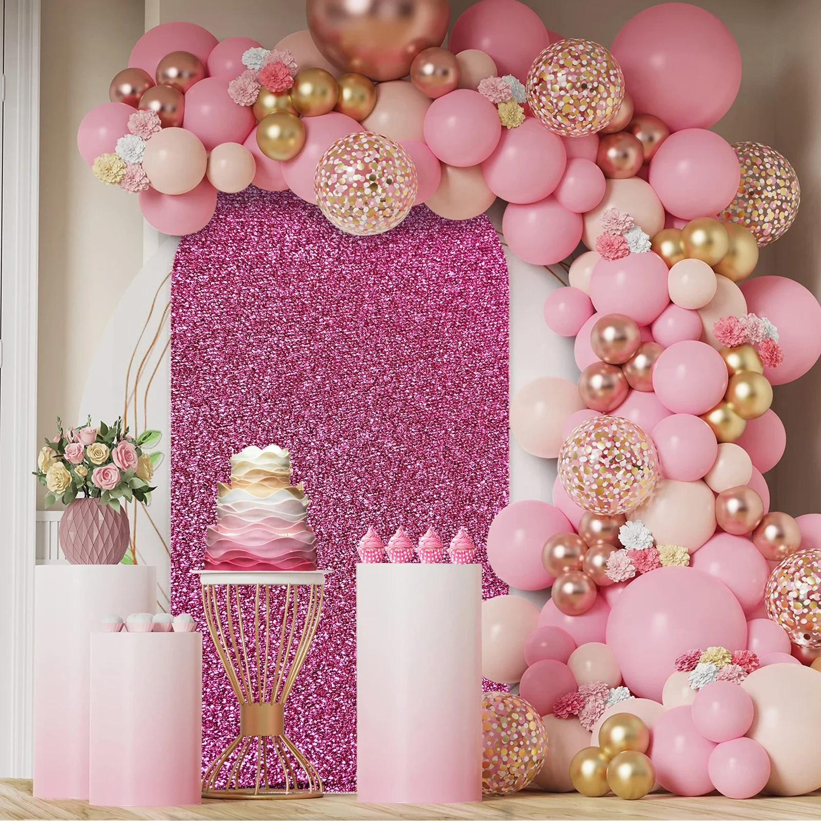 Mehofond พื้นหลังสีเงินมีกากเพชรแบบโค้งทรงกลมพอดี2ด้านสำหรับงานวันเกิดงานแต่งงานงานเลี้ยงเจ้าสาวตกแต่งภาพฉากหลังปาร์ตี้