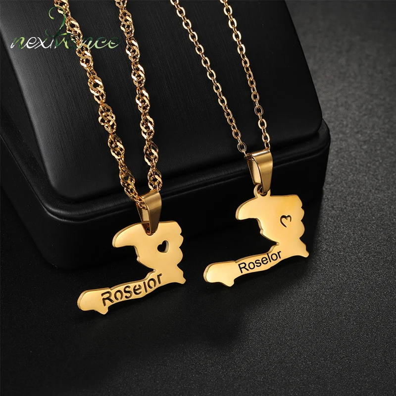 

Nextvance Personalized Haiti Map Heart Custom Name Necklace For Women Stainless Steel Removable Pendant Charms Jewelry Gifts