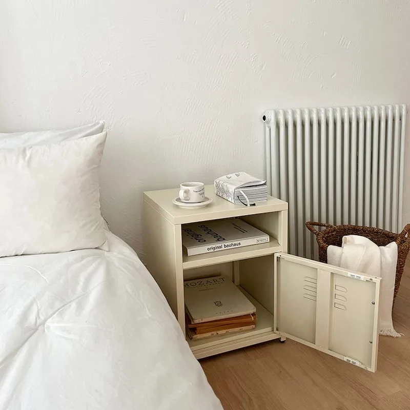 INS Oatmeal Color Storage Cabinet Home Simple Bedside Table Multi-functional Bedroom Organizer 2 Layers Matel Storage Solution
