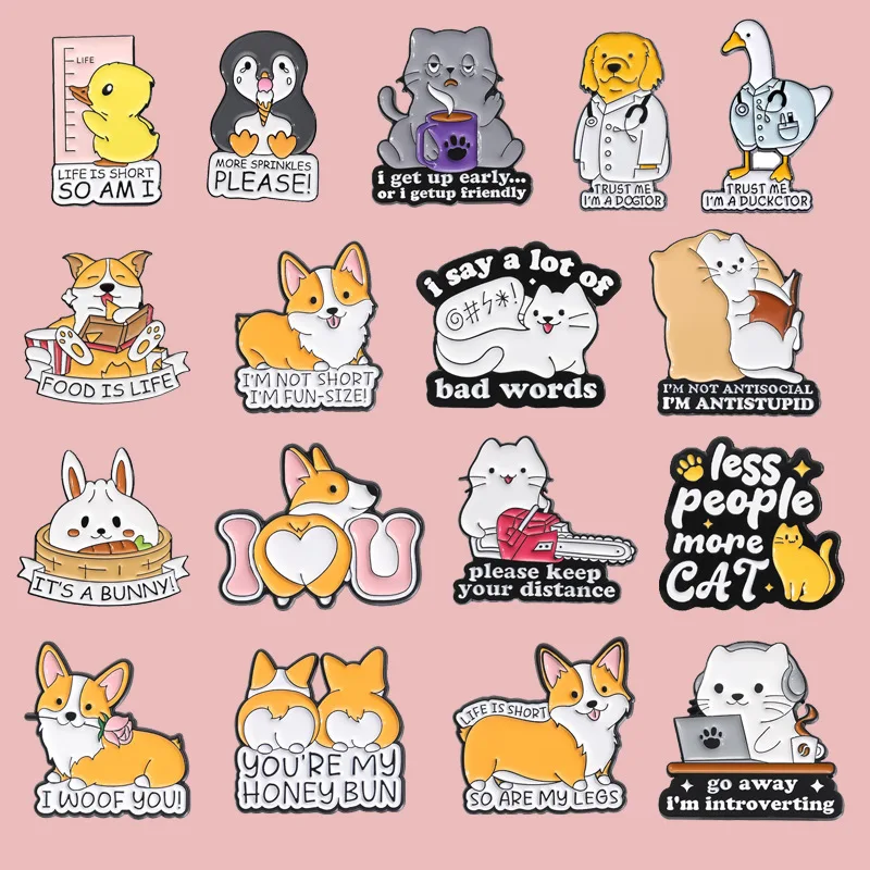 Animal Brooch Cartoon Cute Funny Puppy and Kitten Series Set Metal Badge Small Jewelry Wholesale Bag Pins for Caps Cap Pin Lapel