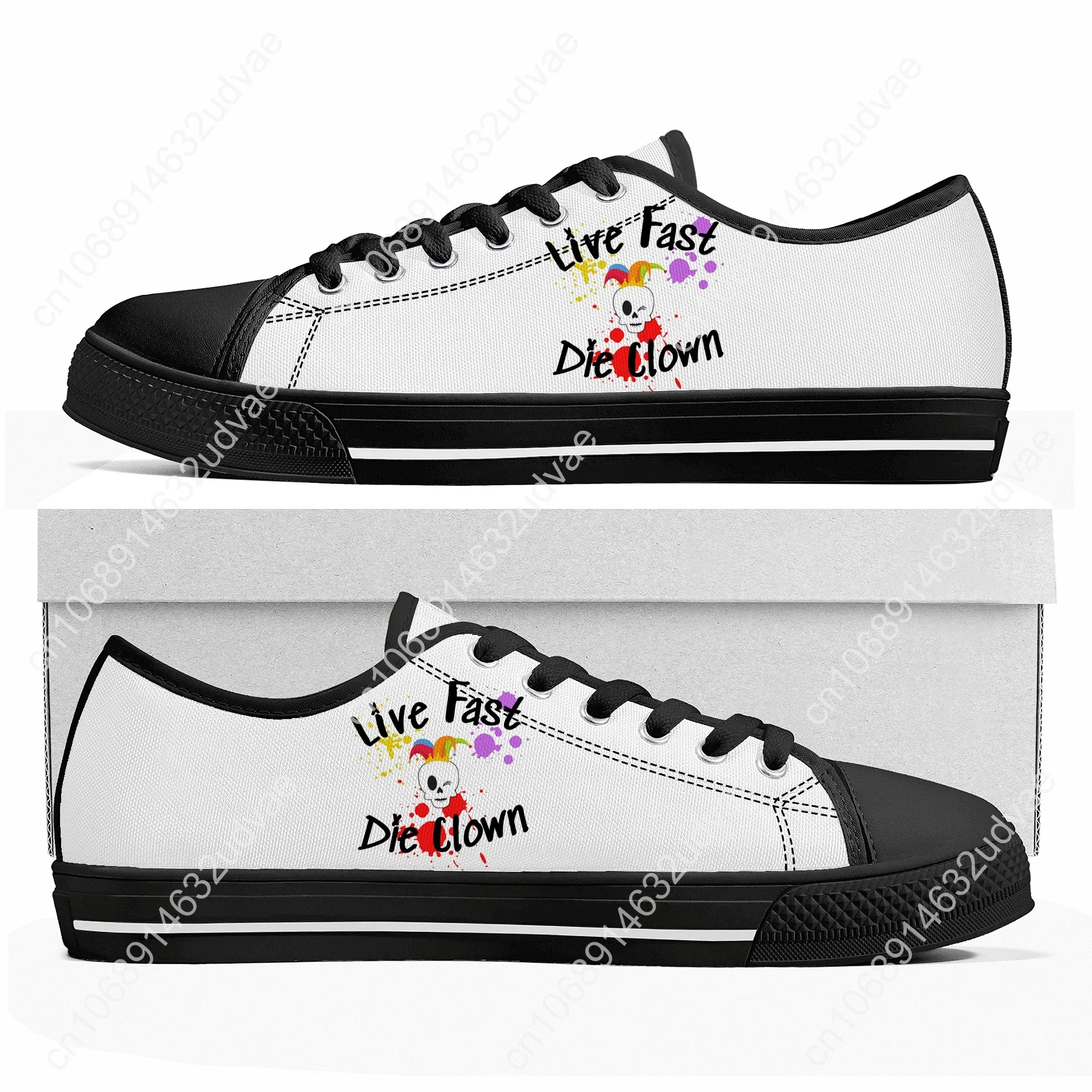 Baskets basses en toile pour hommes et femmes, chaussures de couple décontractées, chaussures de clown Live Fast Die, baskets sur mesure pour adolescents, rencontre, haute qualité