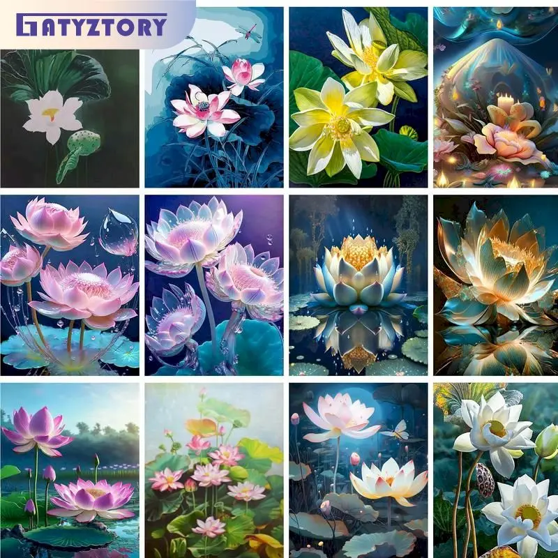 

GATYZTORY Frame Lotus DIY Painting By Numbers Home Decor Wall Painting Coloring Paint On Canvas Unique Gift For Wall Art Picture