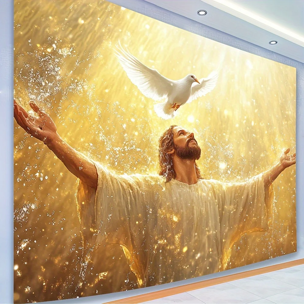 1 Elegant Dove & Jesus Art Tapestry | Serene & Radiant Religious Wall Decor for Living Room, Bedroom, Office, Party | Durable