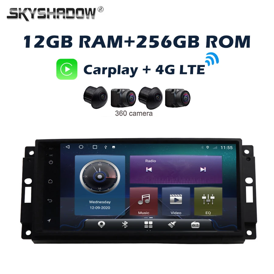 Carplay IPS 4G SIM Android 14.0 12G+256G 8Core Car DVD Player GPS WIFI Bluetooth Radio For Jeep Compass Commander Wrangler 300C
