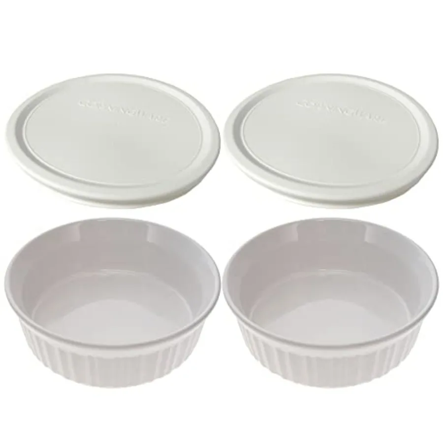 

(2) 24oz/708 ml Round French White Casserole Dishes & (2) F-24 24oz French White Lids