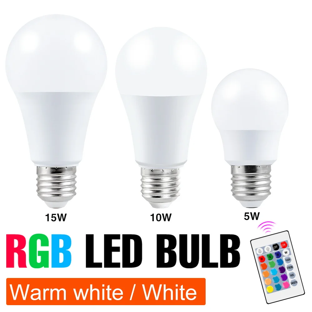 Color Change RGB Bulb E27 LED Magic Light IR Remote Control Night Lamp 220V Rgb Atmosphere Bulb 5W 10W 15W Lamp Party Decoration