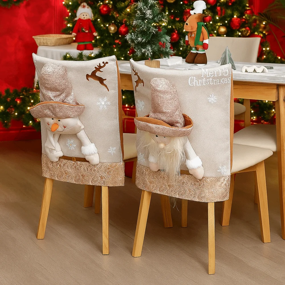 Dress-up Props Cartoon Christmas Chair Cover Stretch Removable Seat Protector Soft Purple Xmas Dinner Chair Seat Cover Kitchen
