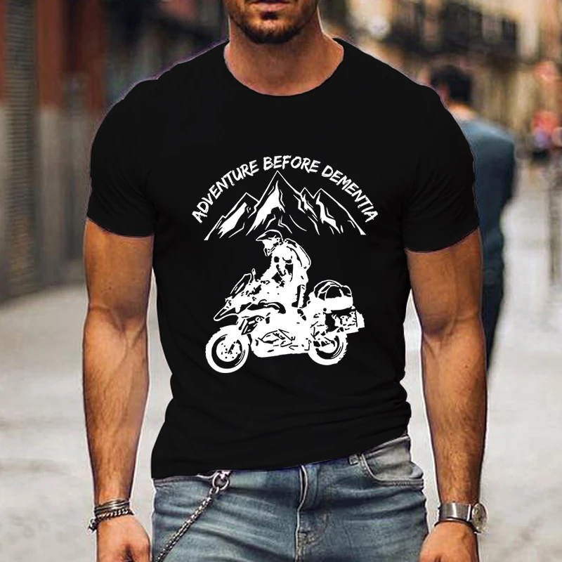 Adventure Before Dementia Shirts for Men Funny Mountain Adventure Motorcycle T-shirts Harajuku Fashion Tshirt Loose Men T Shirt