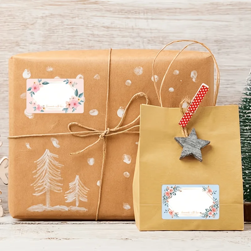 250pcs Floral Rectangular Stickers, Handwritten Labels for Exquisite Gift Wrapping Decoration, for Handwritten Classification