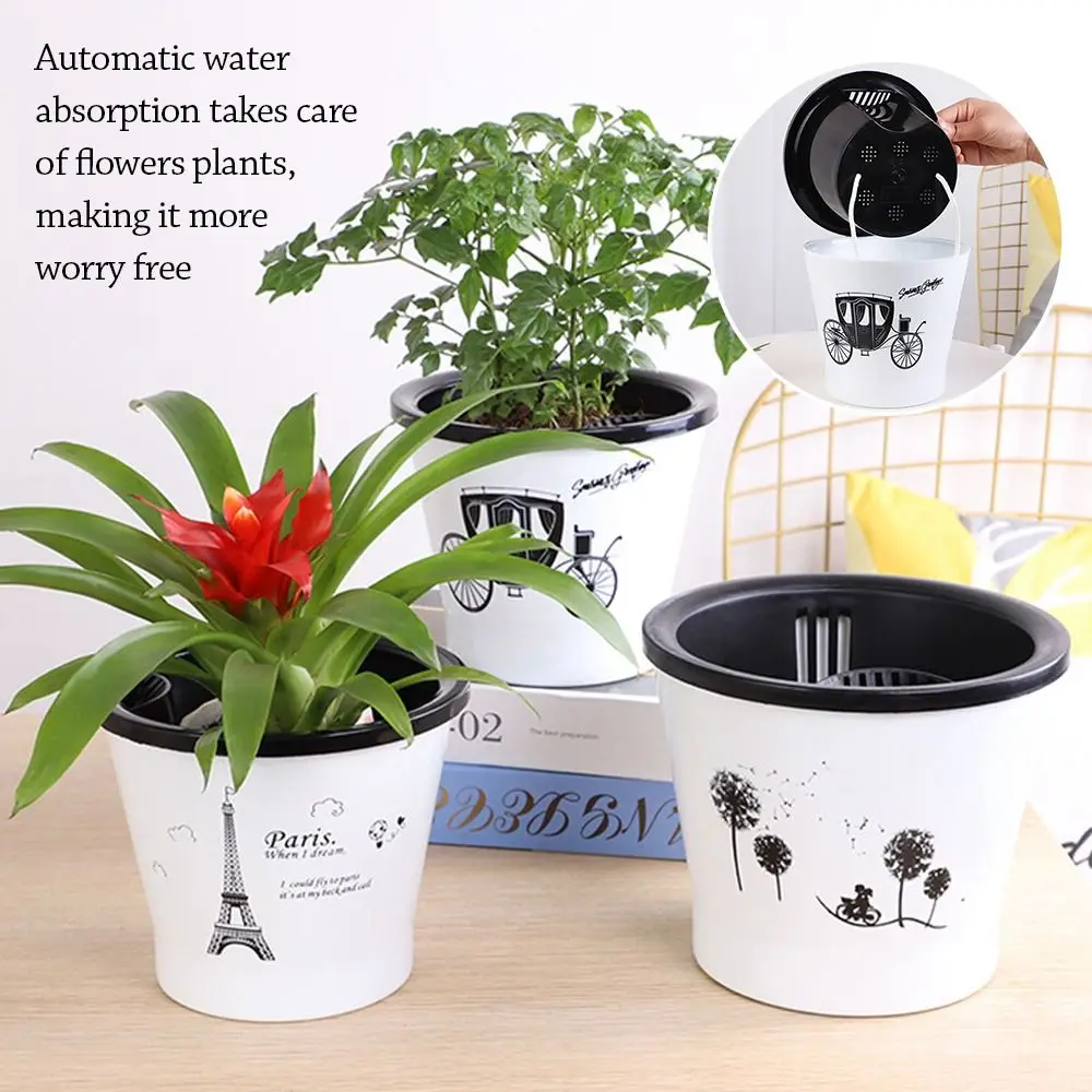 

High-quality Resin Self Watering Plant Pot Garden Supplies Pattern Style Lazy Plant Pot Hydroponic Planter