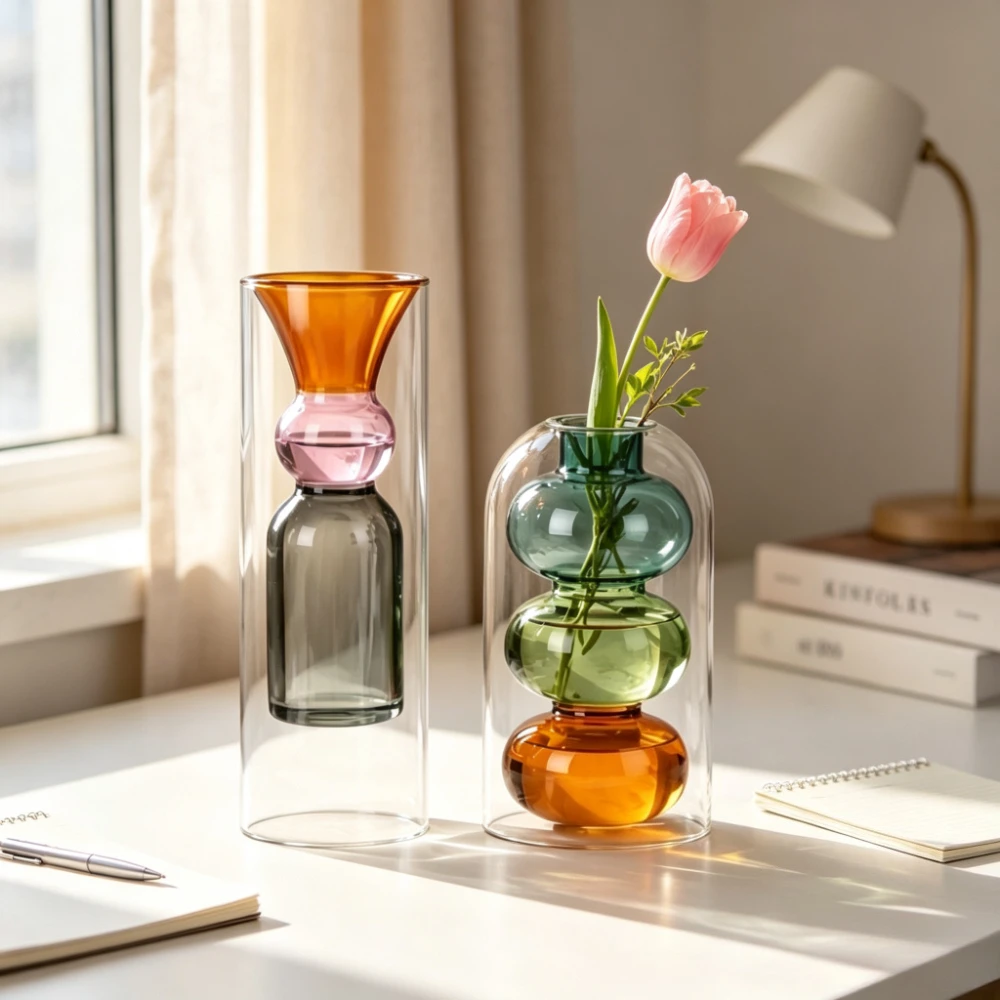 Nordic Style Colorful Bubble Glass Vase Modern Home Decor Flower Arrangement Accessories Aromatherapy Glass Bottle