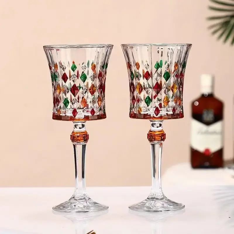 European high-end diamond crystal glass red wine cup luxury goblet retro wine cup niche painted cup