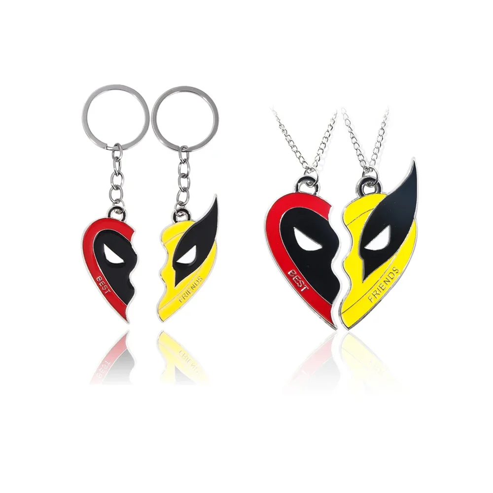 Movie Deadpool and Wolverine Best Friends Red Yellow Clown Mask keychain Pendant Love Heart Combination For Bag Friends Jewelry