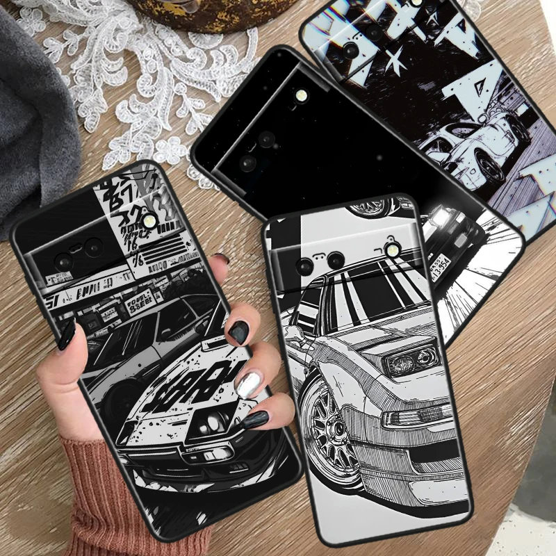 Comic Black JDM Car Cover For Google Pixel 9 8 7A 7 6A 6 5A 5 5XL 4A 4XL 4 Pro 5G TPU Silicone Black Phone Case