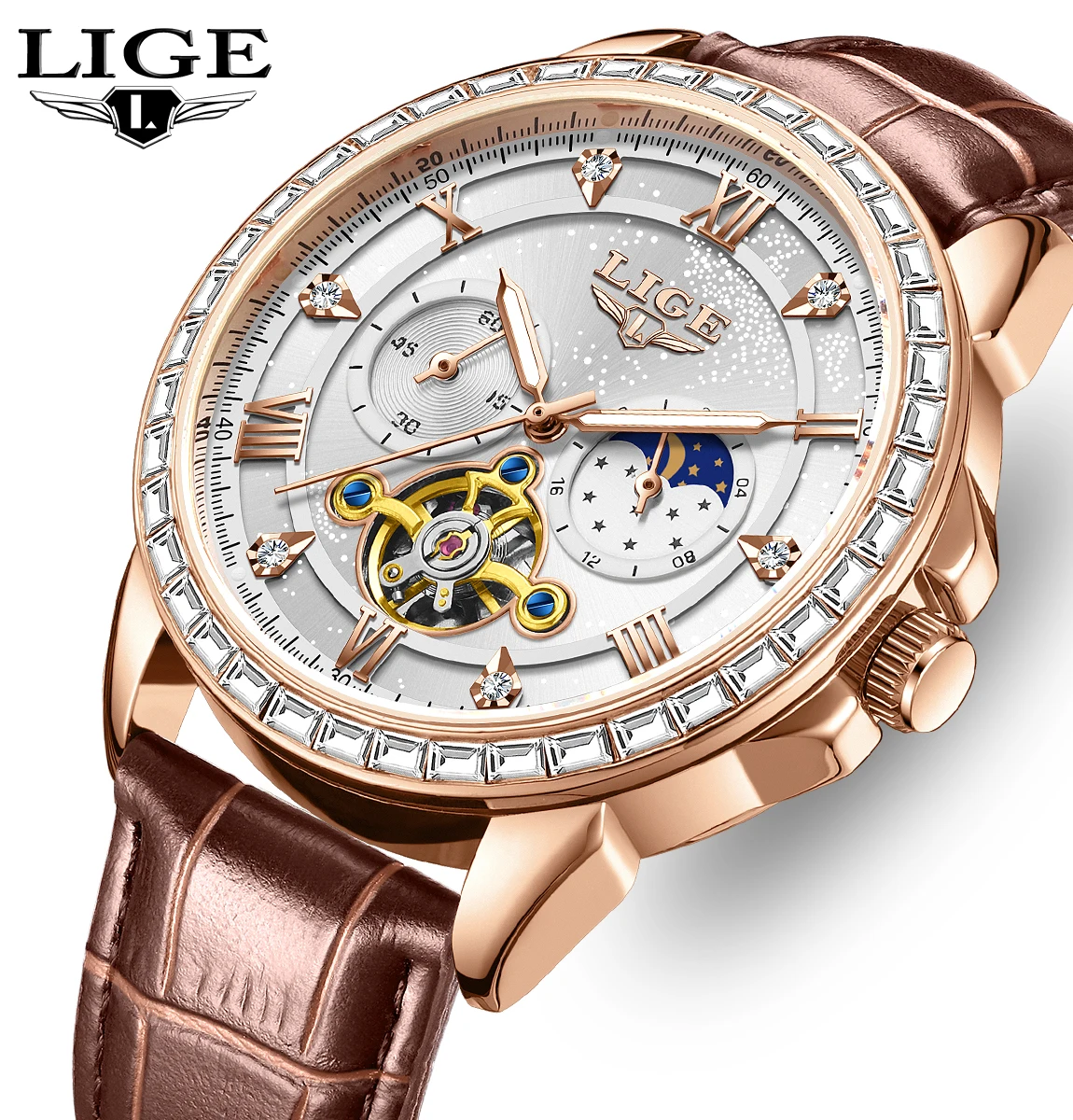 

LIGE NEW Men's watches mechanical clock leather waterproof luminous business mens wristwatch Top luxury watches for men reloj