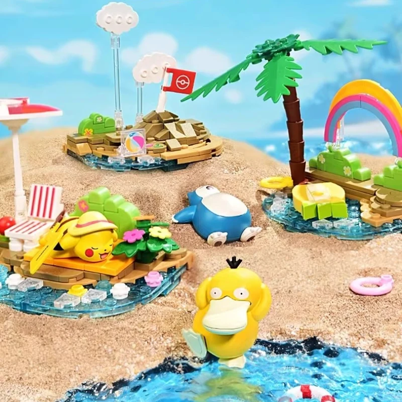 

Pok É Mon Building Blocks Pikachu Psyduck Beach Party Theme Scene Model Building Blocks Desktop Decoration DIY Children's Toys